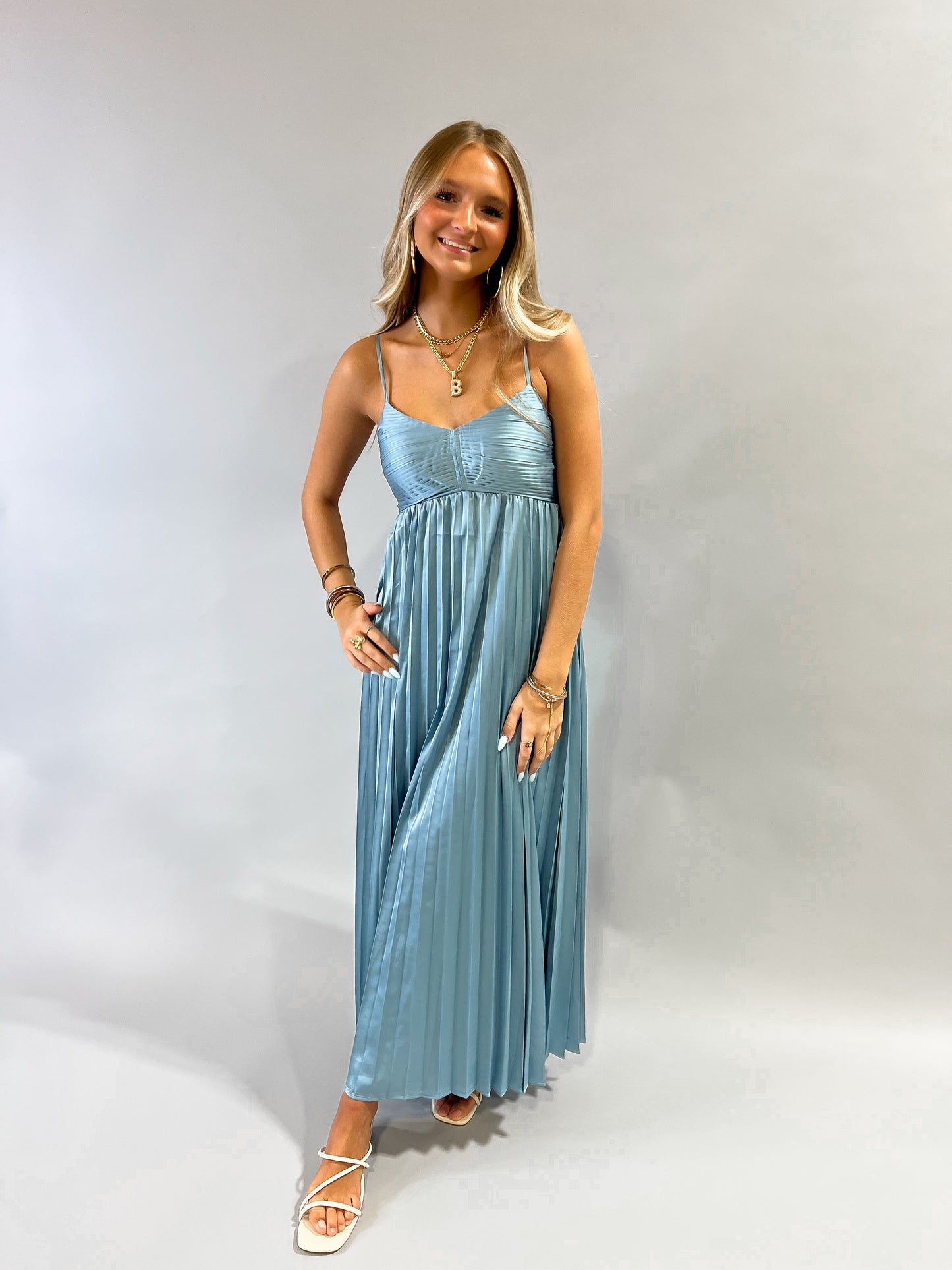 Simple Stunner Pleated Satin Midi Dress