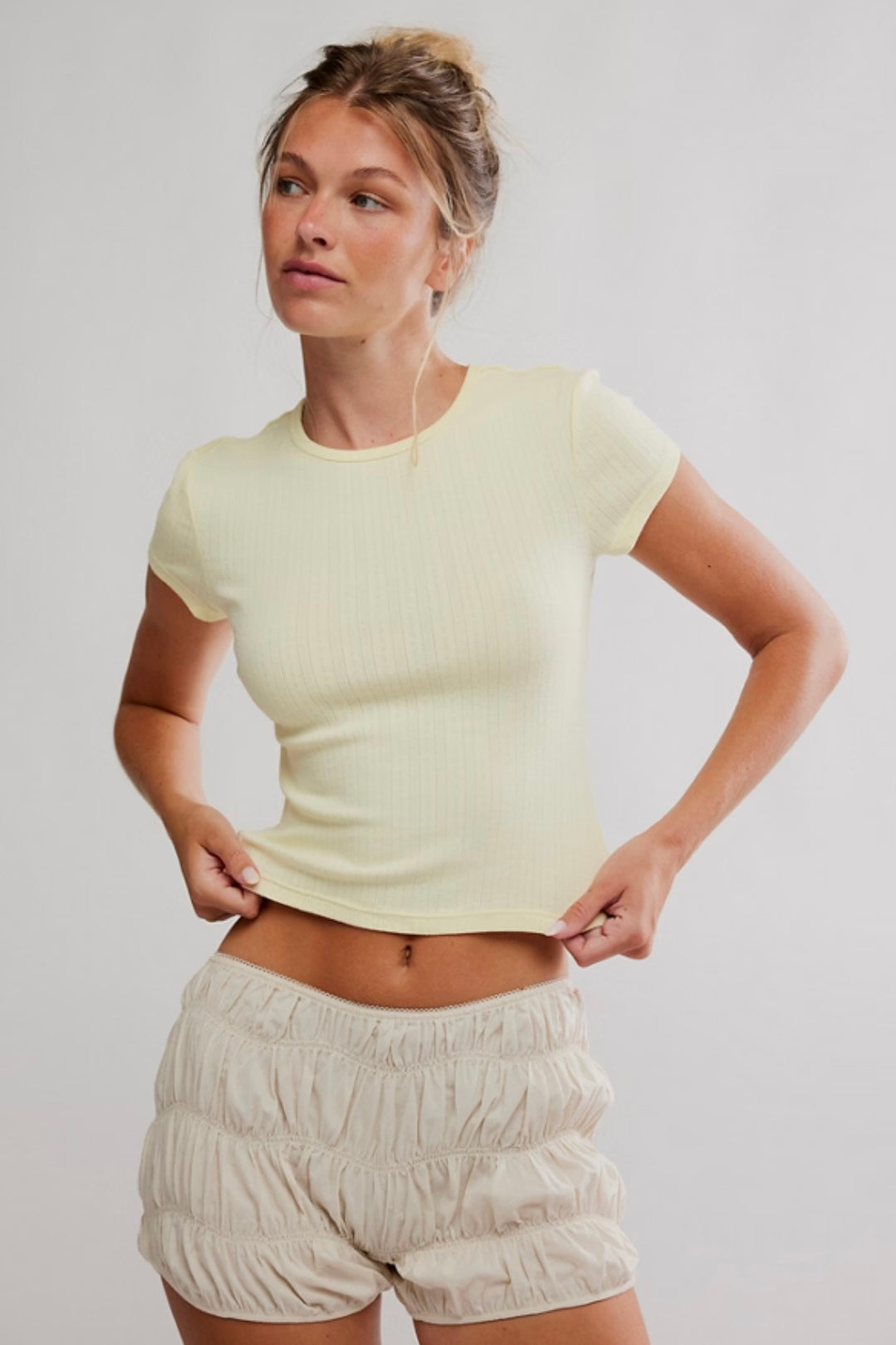 Free People - Wait A Minute Baby Tee - BANANA CREAM