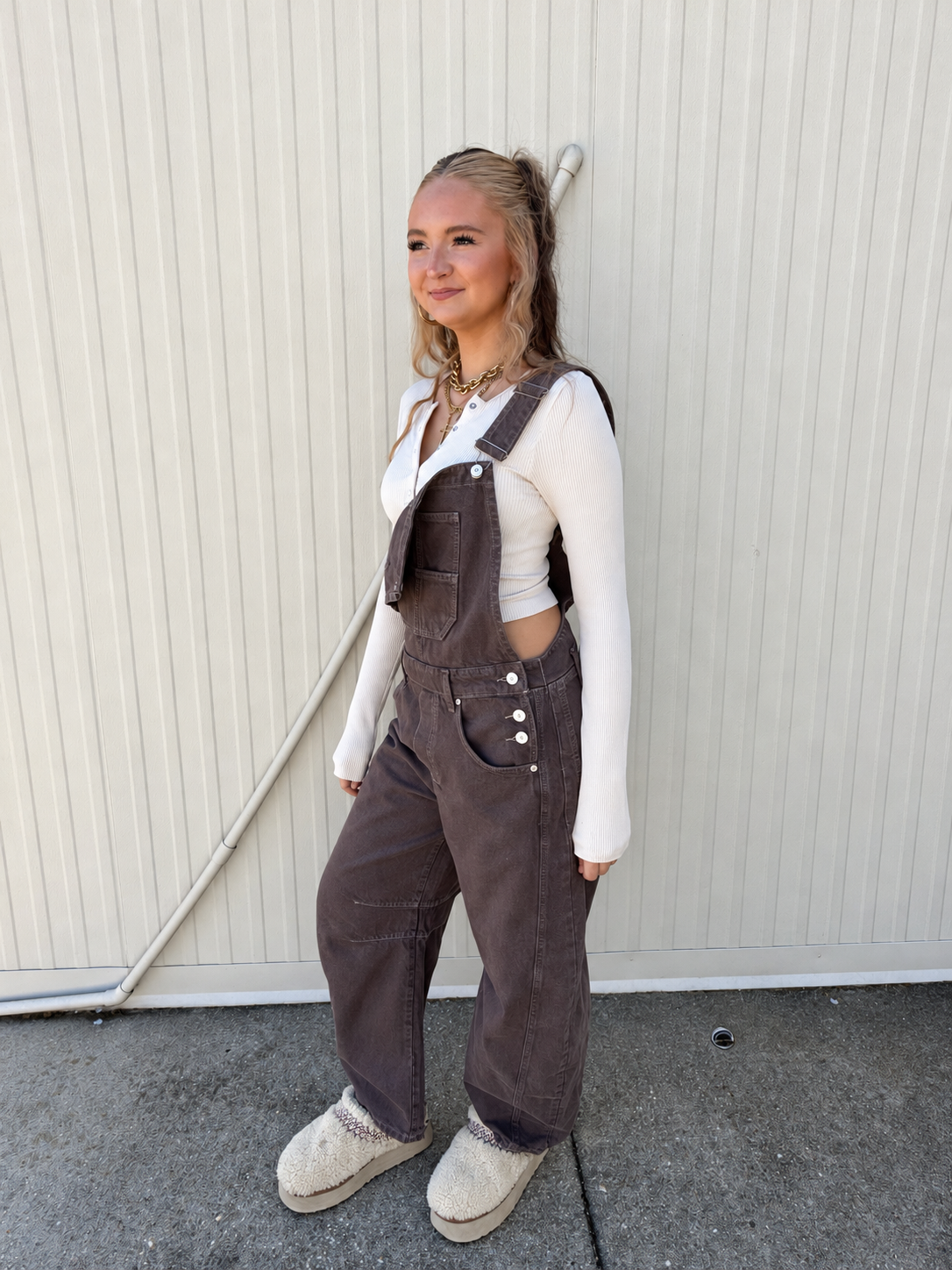 Free People - Good Luck Barrel Overalls - Chocolate Mousse