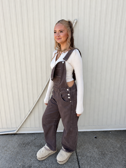 Free People - Good Luck Barrel Overalls - Chocolate Mousse