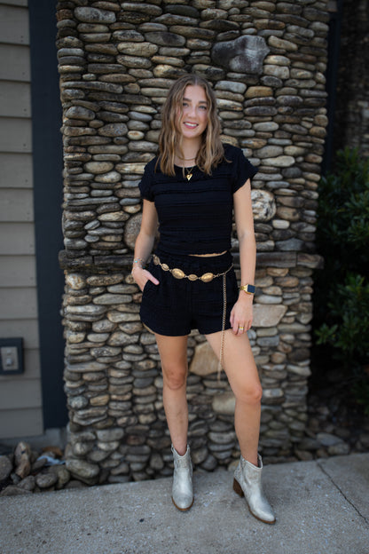 Boho Lace Short Set - BLACK