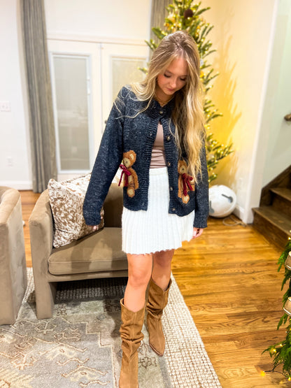 Frosted Pleats Knit Mini Skirt - IVORY