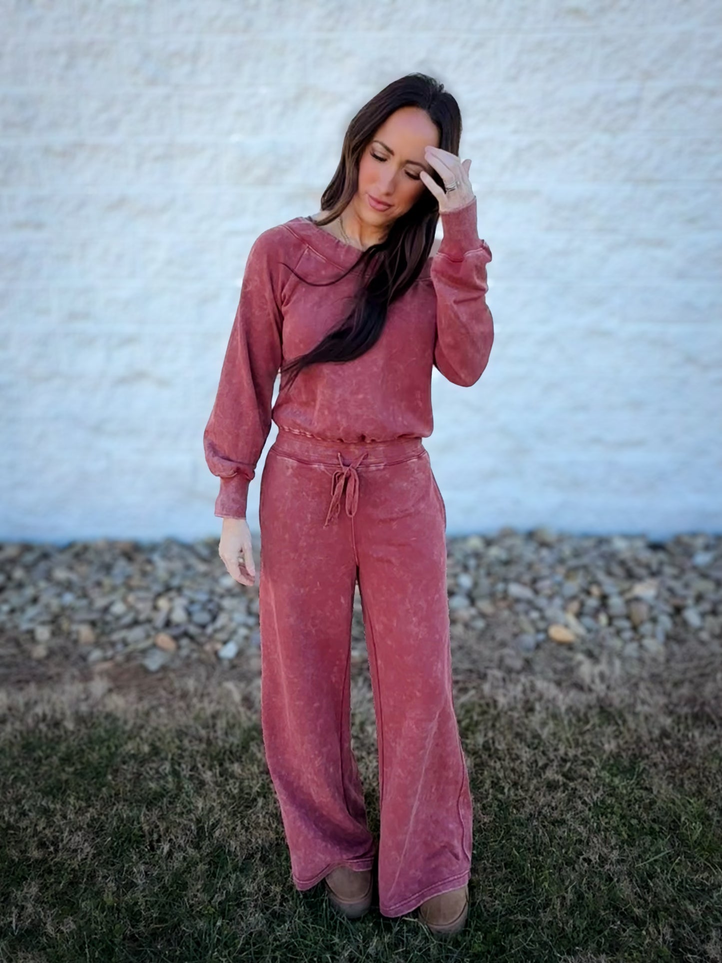 Effortless Off The Shoulder Jumpsuit - Washed Berry