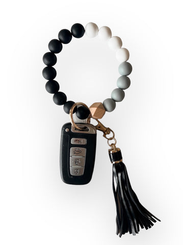 Silicone Beaded Key Ring with Tassel - BLACK