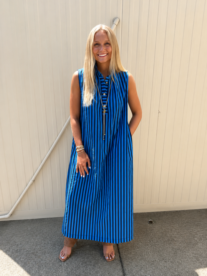 Blue Hour Striped Sleeveless Midi Dress