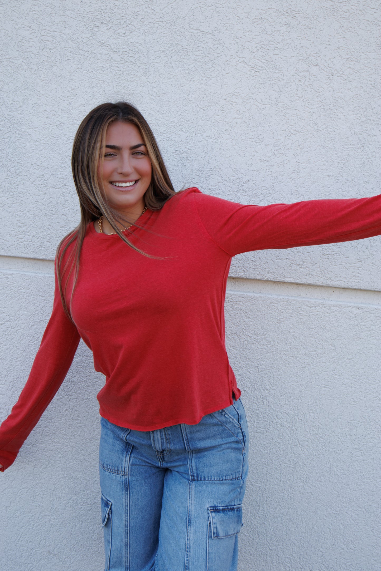 Free People - Nova Tee Long Sleeve- Rococco Red