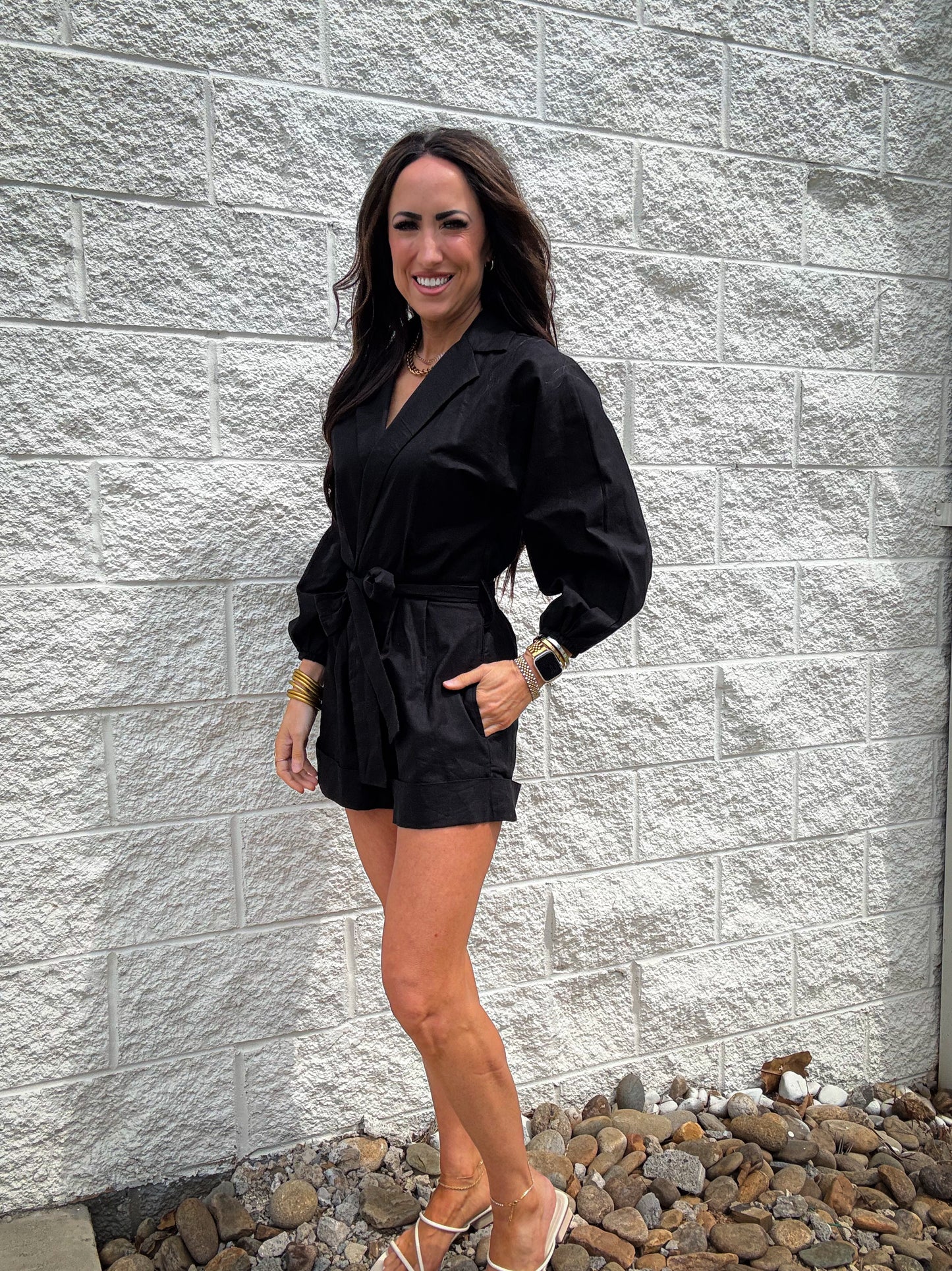 After Dark Linen Romper - BLACK