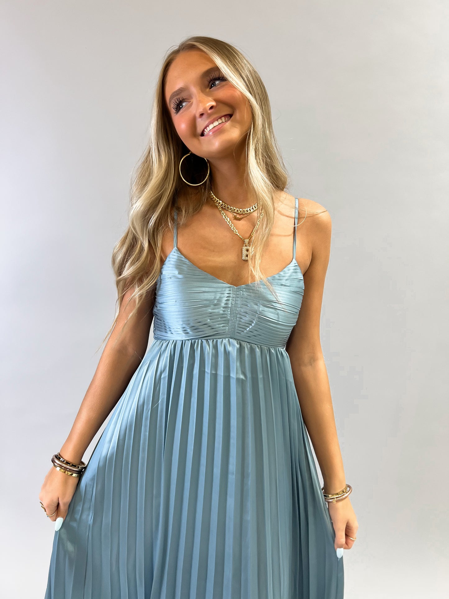 Simple Stunner Pleated Satin Midi Dress