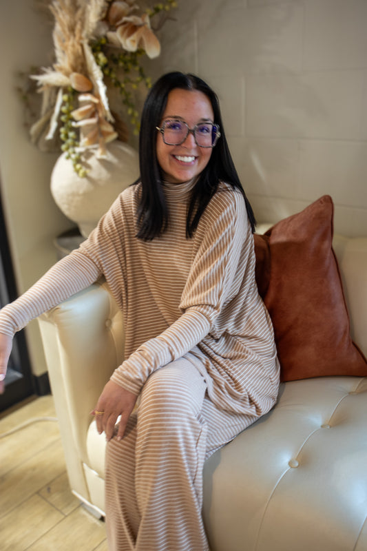 Brown Stripe Turtle Neck Top