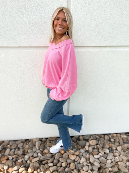 Tickle Me Pink Waffle Knit Top