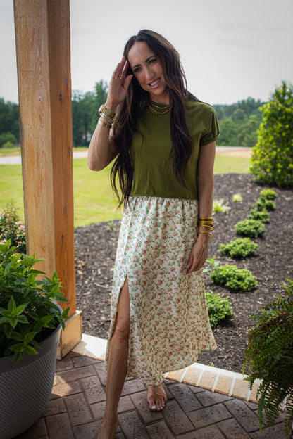 Brown Blossom Midi Skirt
