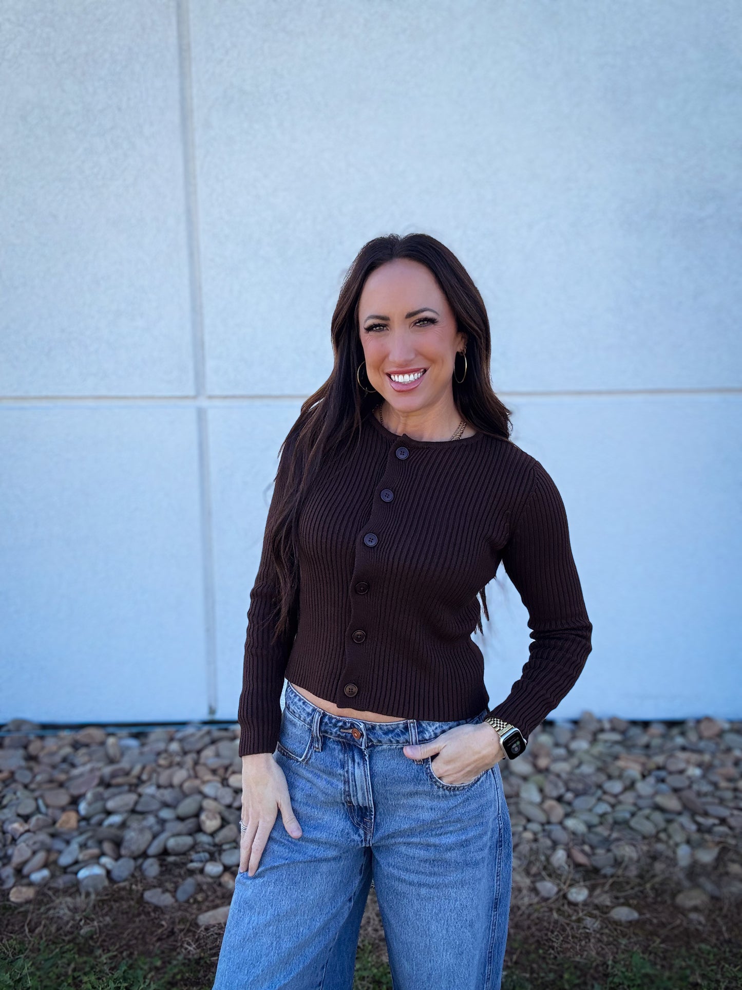 Fur Collared Cardigan Sweater - BROWN