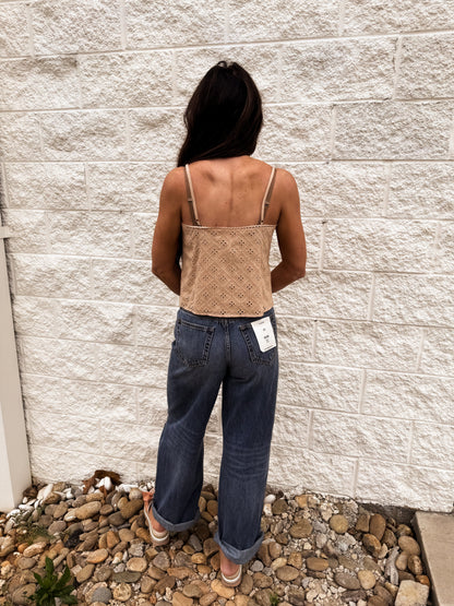Hidden -NORI - Distressed  33" Inseam Wide Leg Jean - Medium Dark