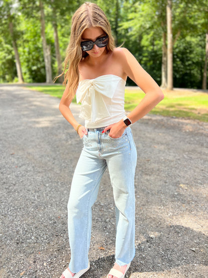 Hidden - Logan Light Wash Studded Hotfix Dad Jean