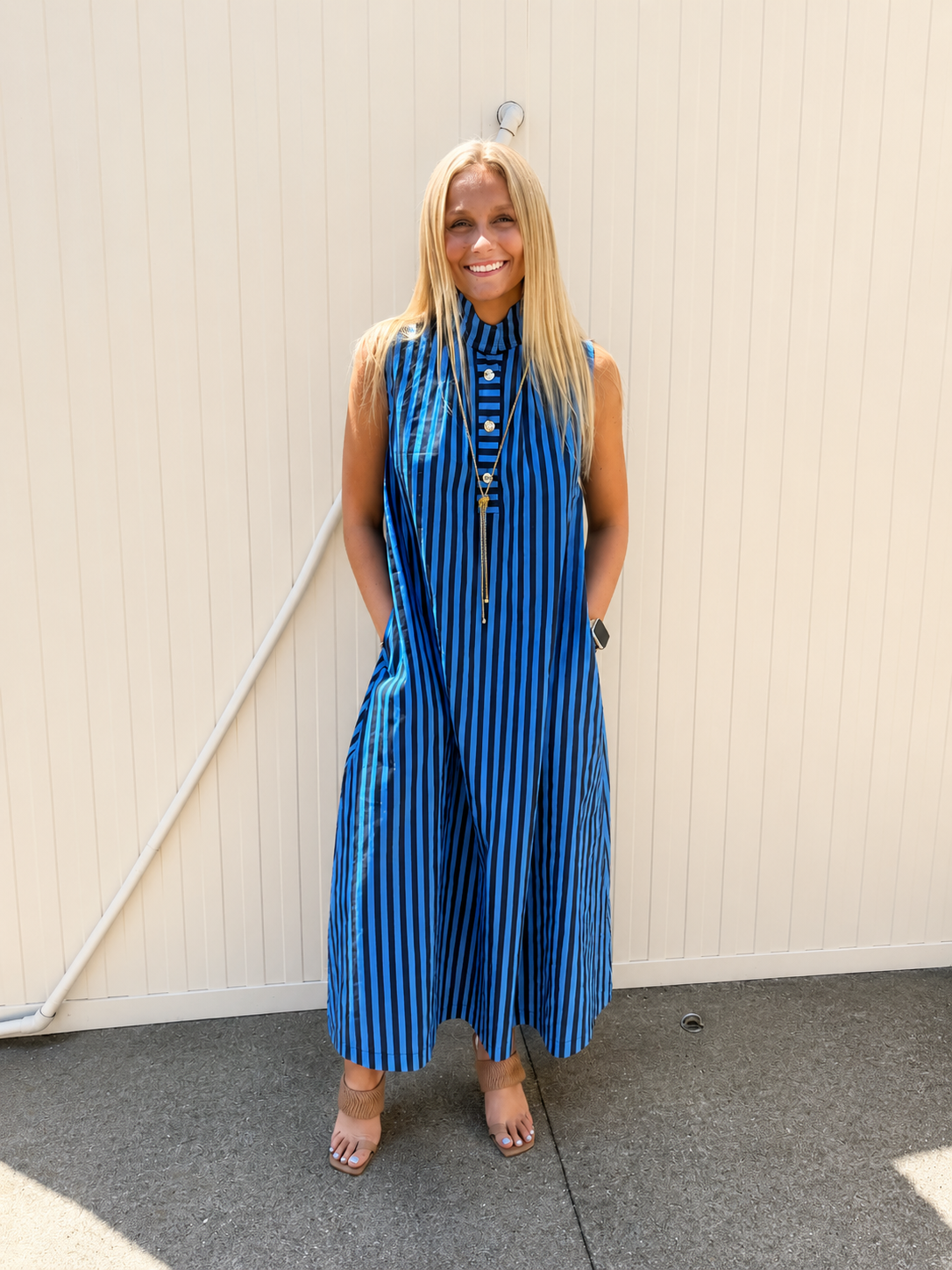 Blue Hour Striped Sleeveless Midi Dress