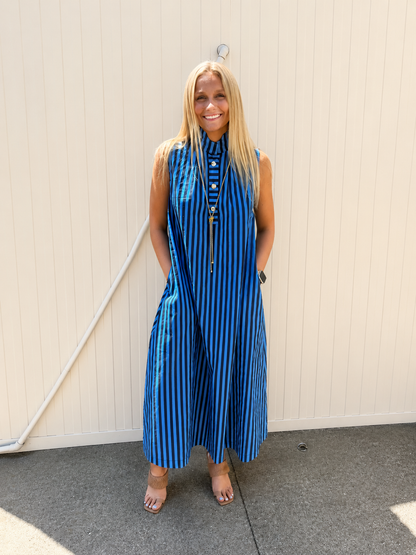 Blue Hour Striped Sleeveless Midi Dress