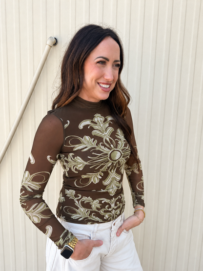 Free People - Jessa Long Sleeve Top - Olive Combo