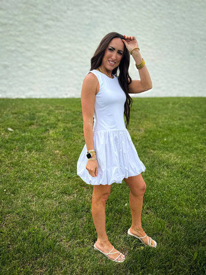 Cloud Crème White Balloon Mini Dress