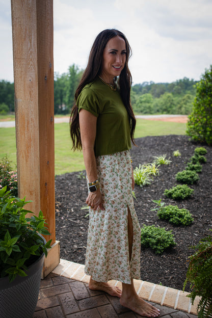 Brown Blossom Midi Skirt