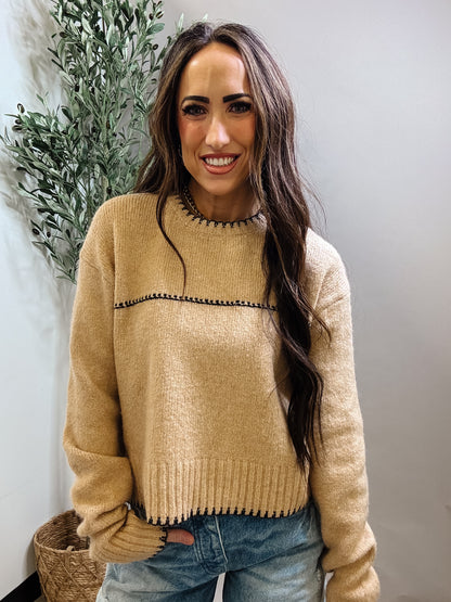 In The Details Contrast Stitch Sweater – Tan & Black