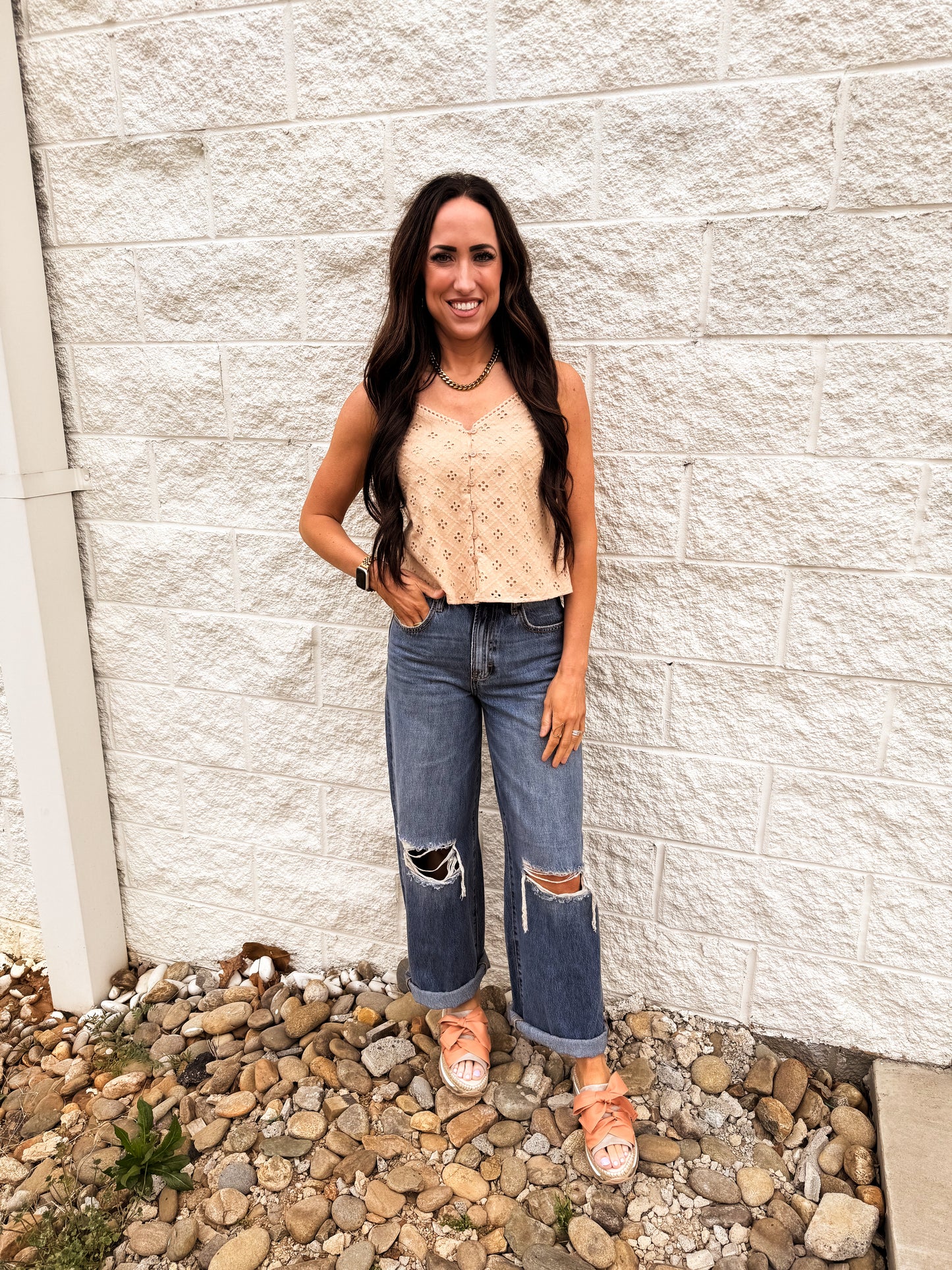 Hidden -NORI - Distressed  33" Inseam Wide Leg Jean - Medium Dark