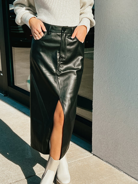 In Style Faux Leather Midi Skirt