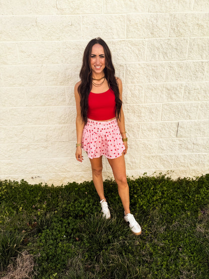 Summer Strawberry Gingham Skort