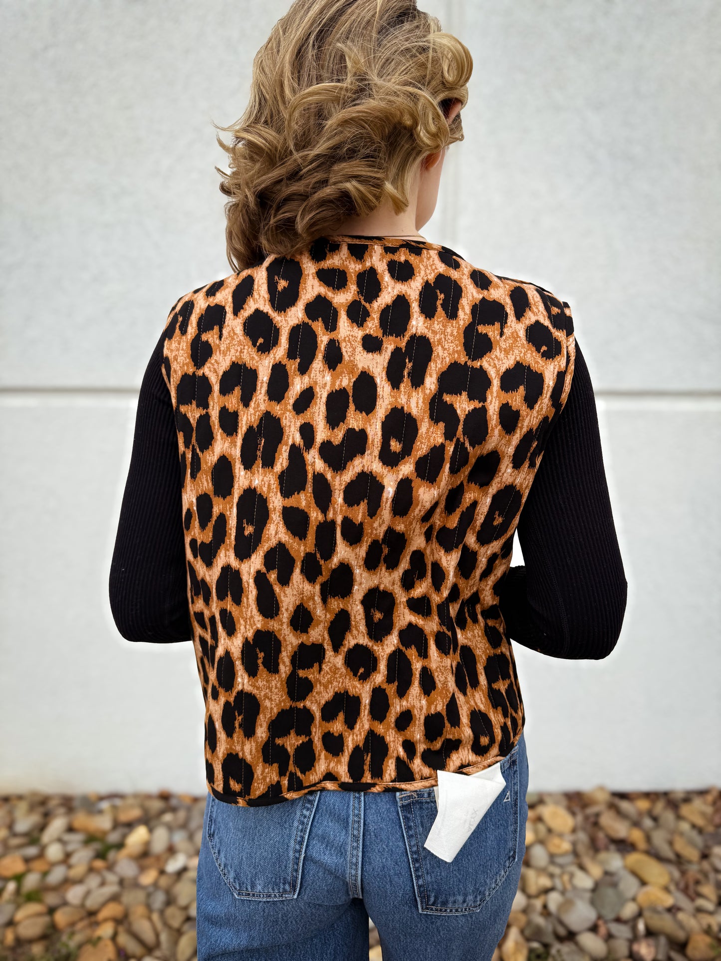 Leopard Quilted Vest with Bow Ties