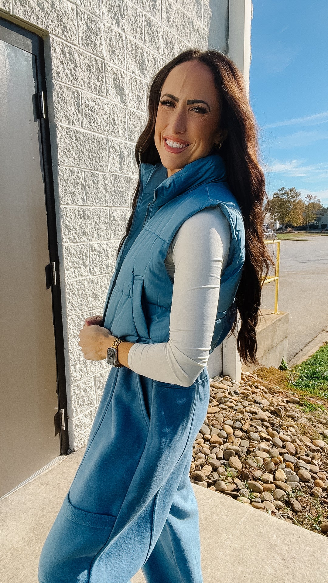 Cropped Puffer Vest - Dusty Blue