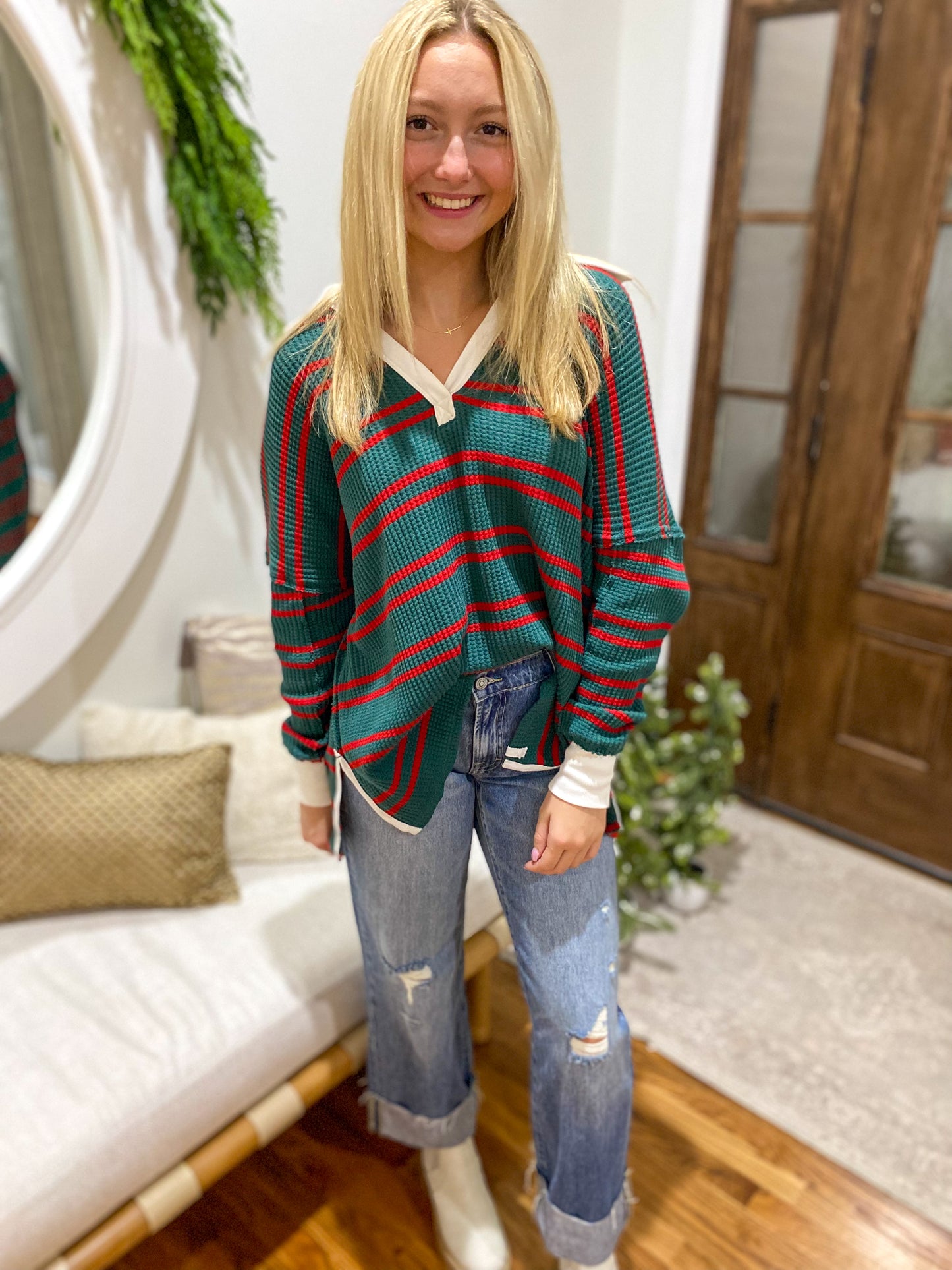 Free People - Striped Travis Polo - Forest Combo