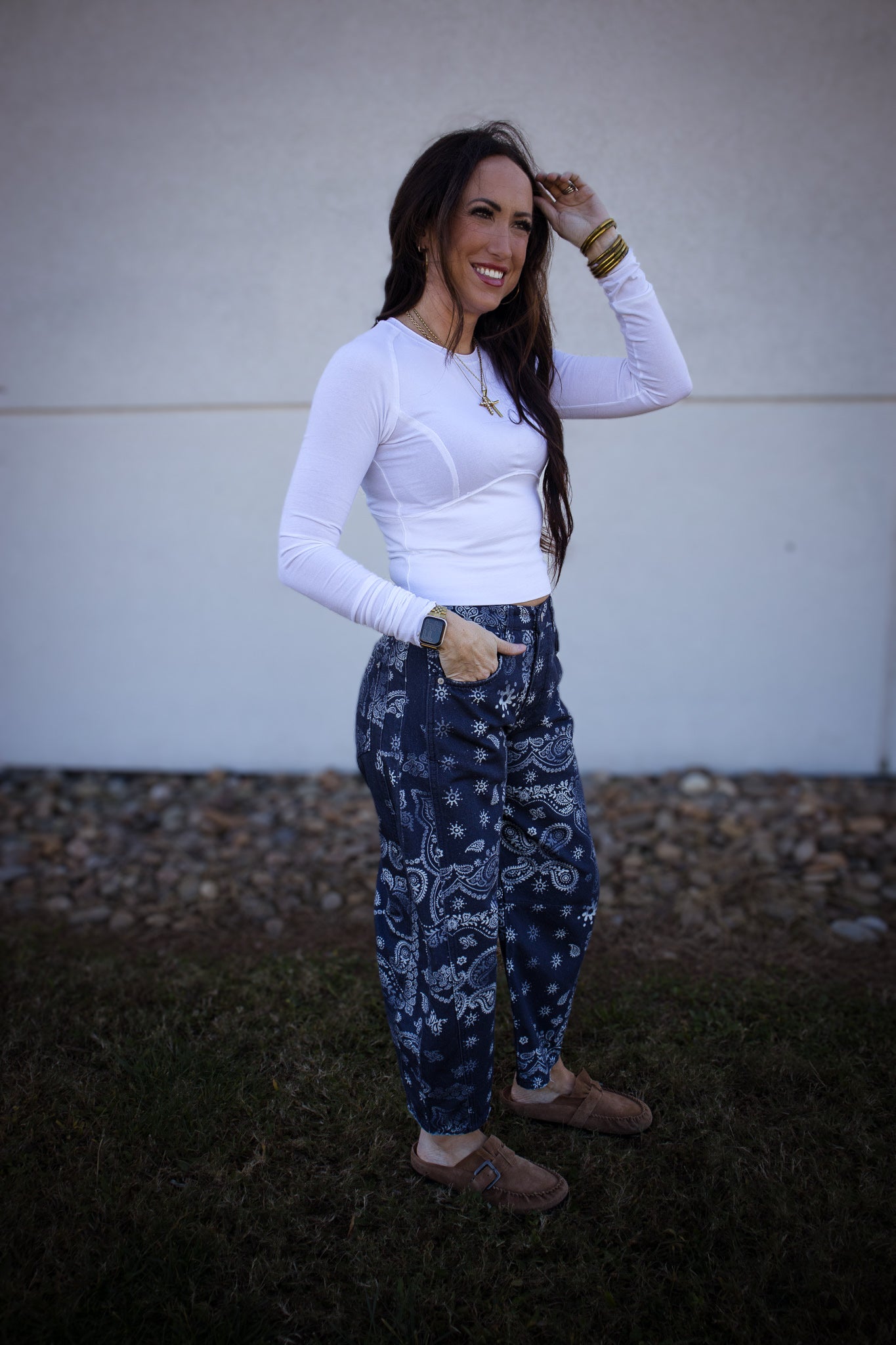 Free People - Good Luck Printed Barrel Jeans - NAVY BANDANA