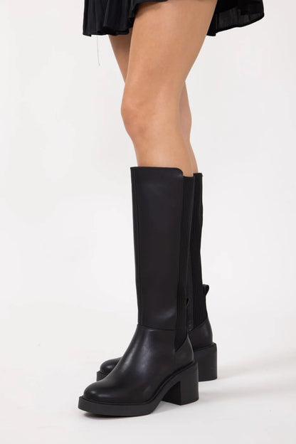 MIA Grier Knit-Back Knee-High Platform Boots - Black