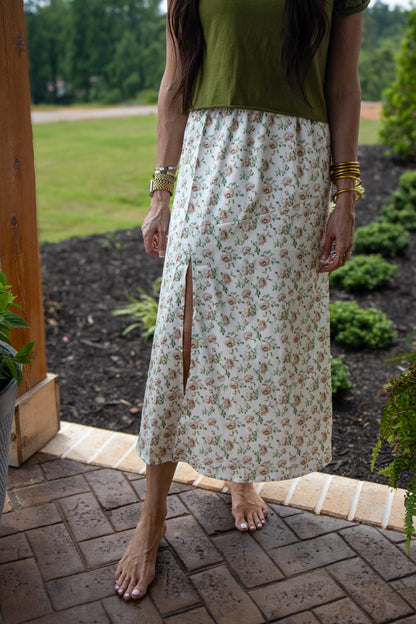 Brown Blossom Midi Skirt