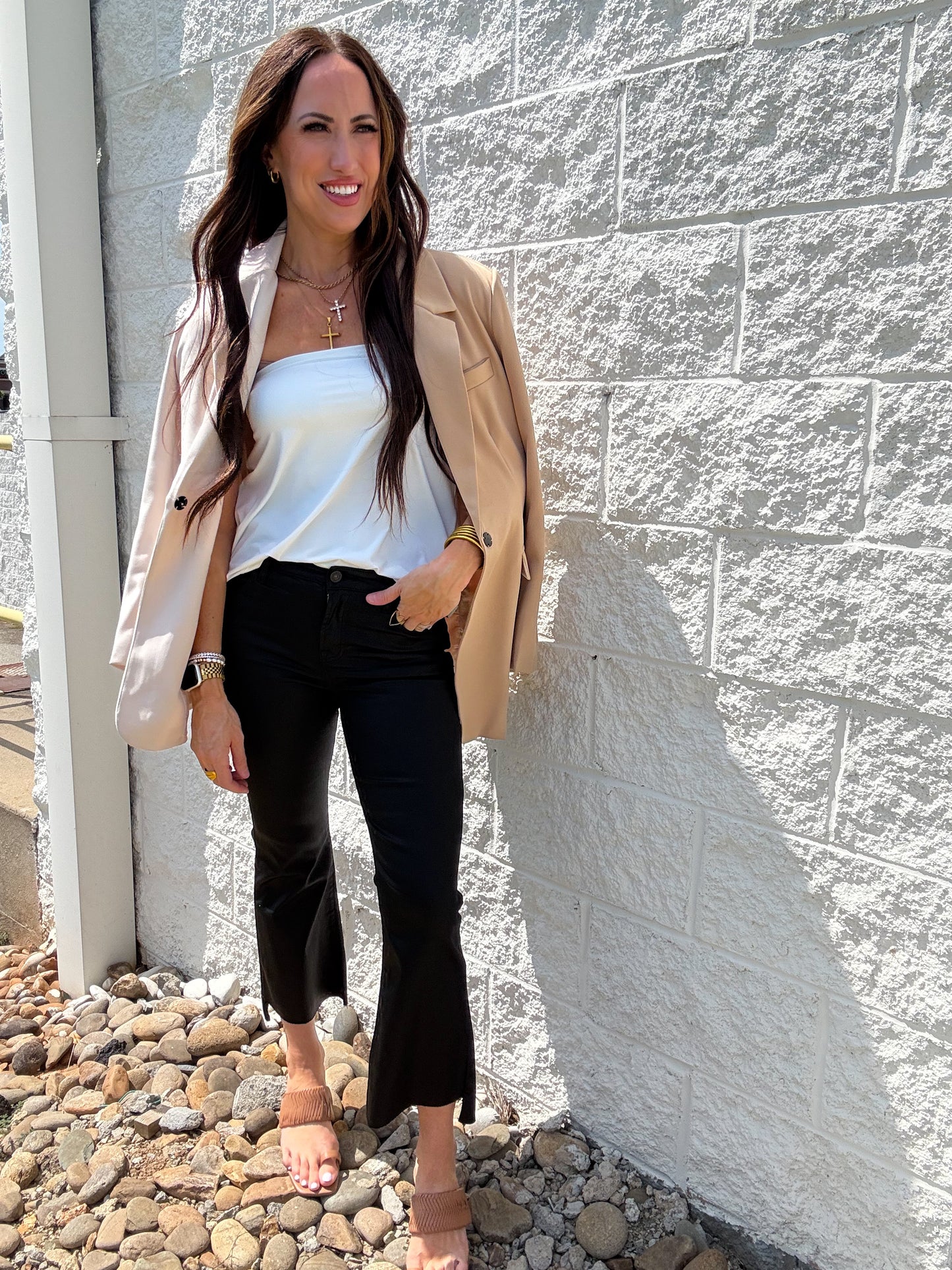 Two Tone Tan Color Block Blazer
