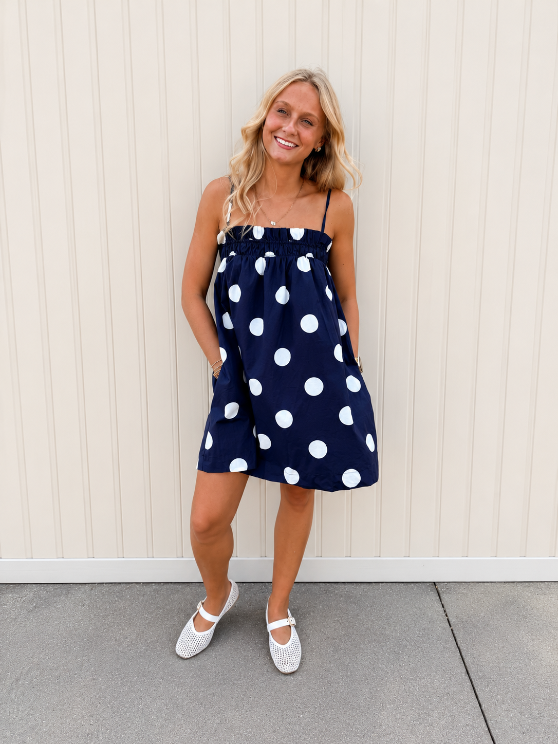 Navy Polka Dot Day Mini Dress