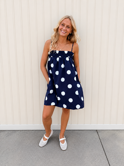 Navy Polka Dot Day Mini Dress