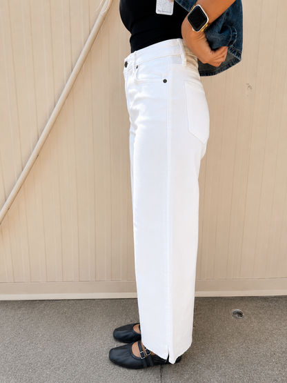HIDDEN - Nori Cropped Raw Hem Wide Leg Jeans - WHITE