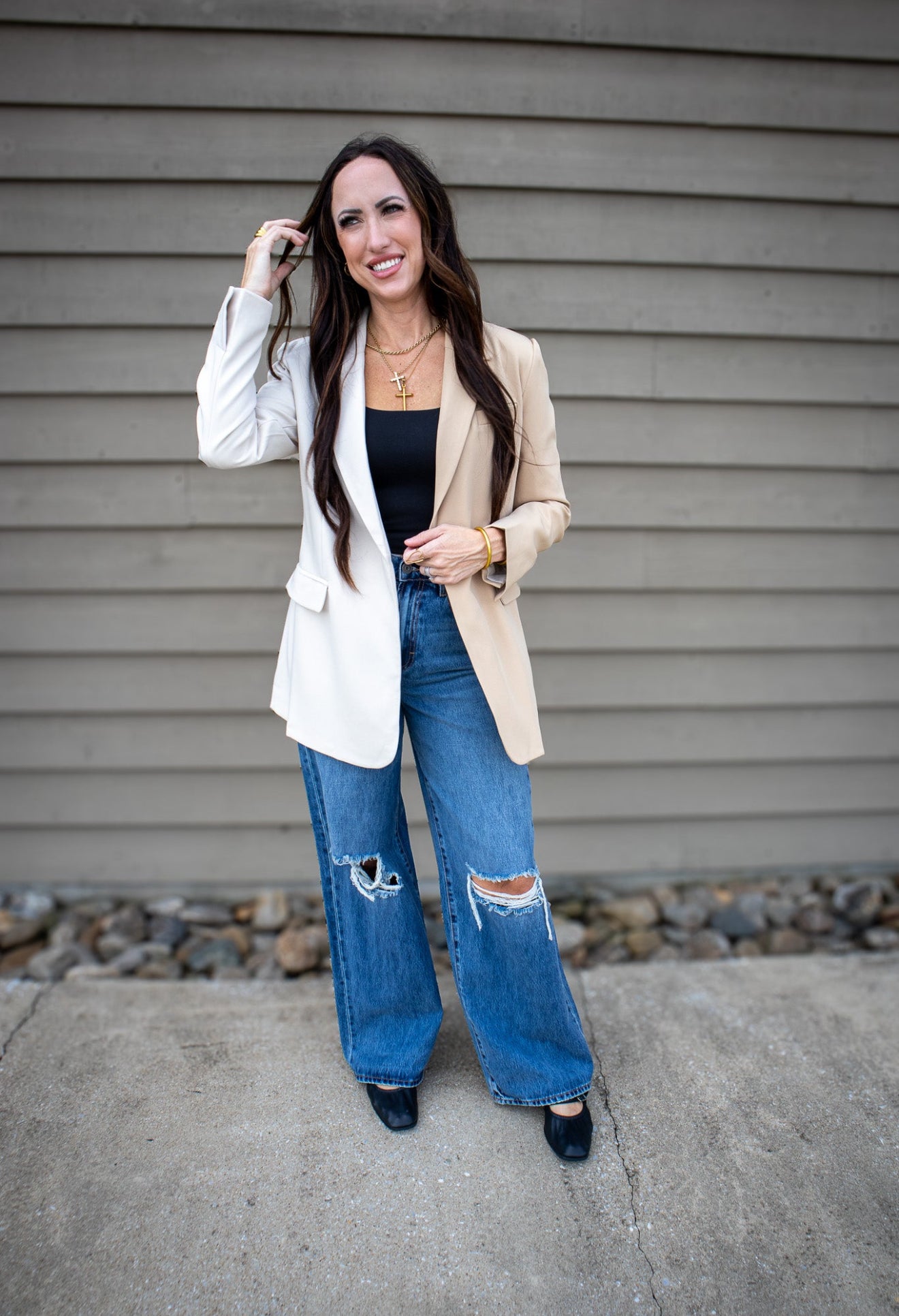 Hidden -NORI - Distressed  33" Inseam Wide Leg Jean - Medium Dark