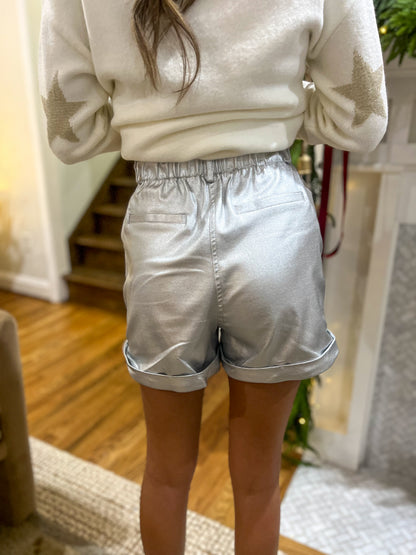 Winter Silver Elastic Waistband Shorts