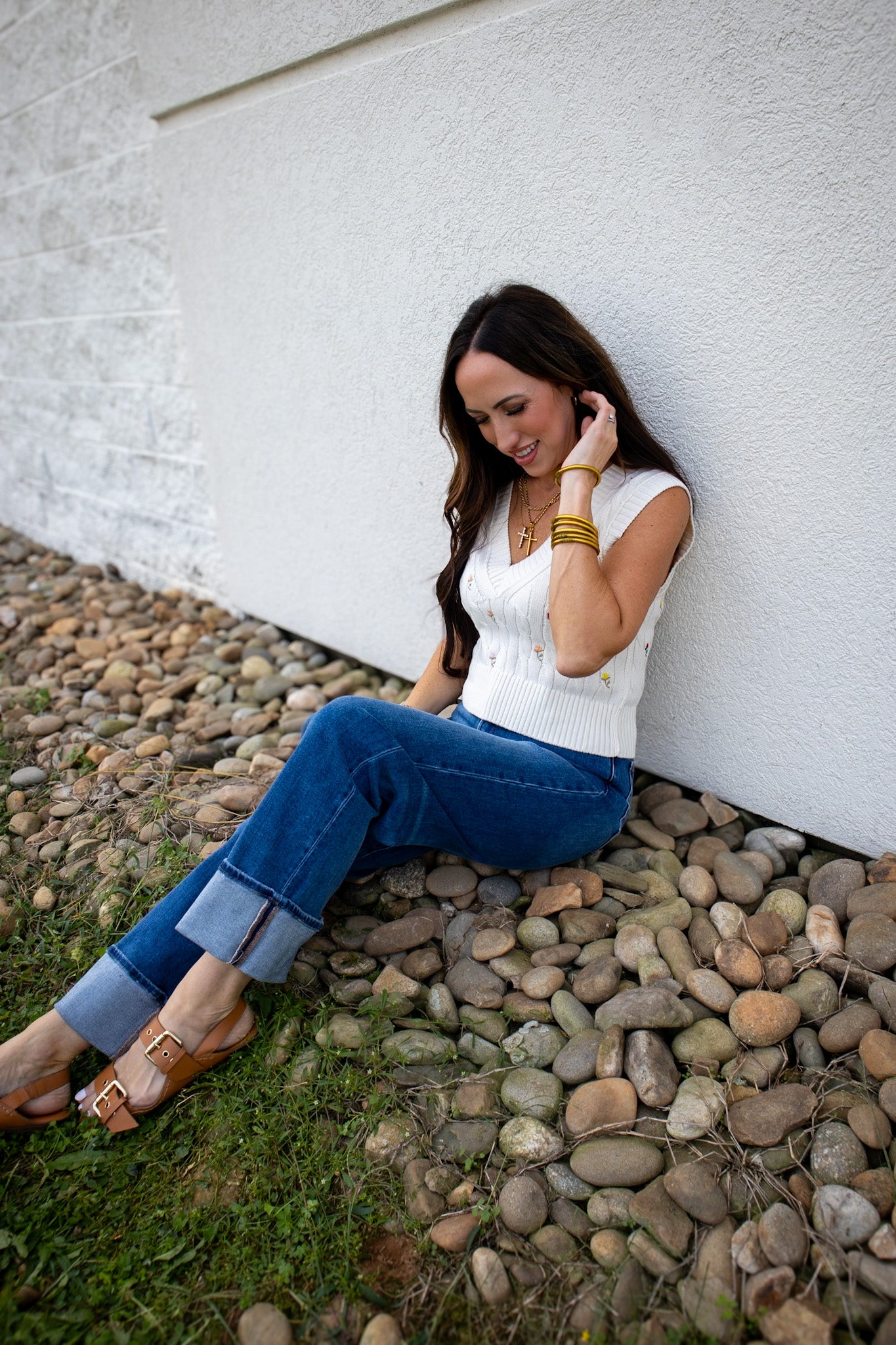 Hidden - LOGAN- Medium Wash Cuffed Stretch Dad Jean