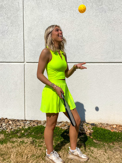 Pleat To Street Tennis Skort - NEON YELLOW