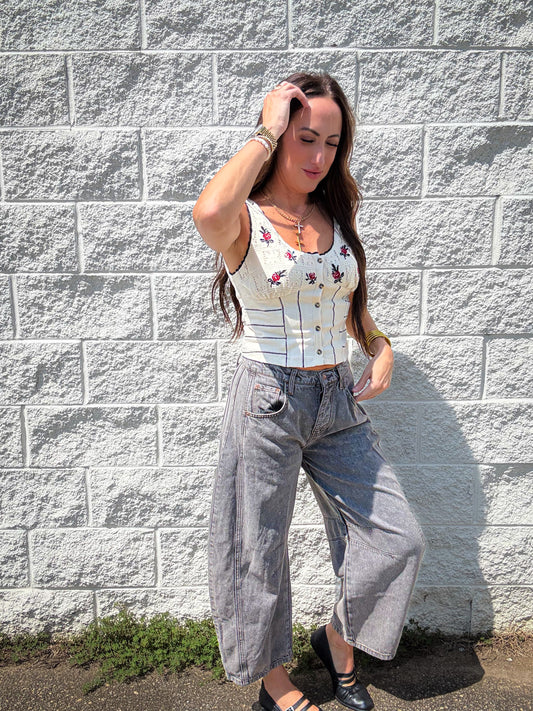 Free People - Rose Bud Knit Top - IVORY COMBO