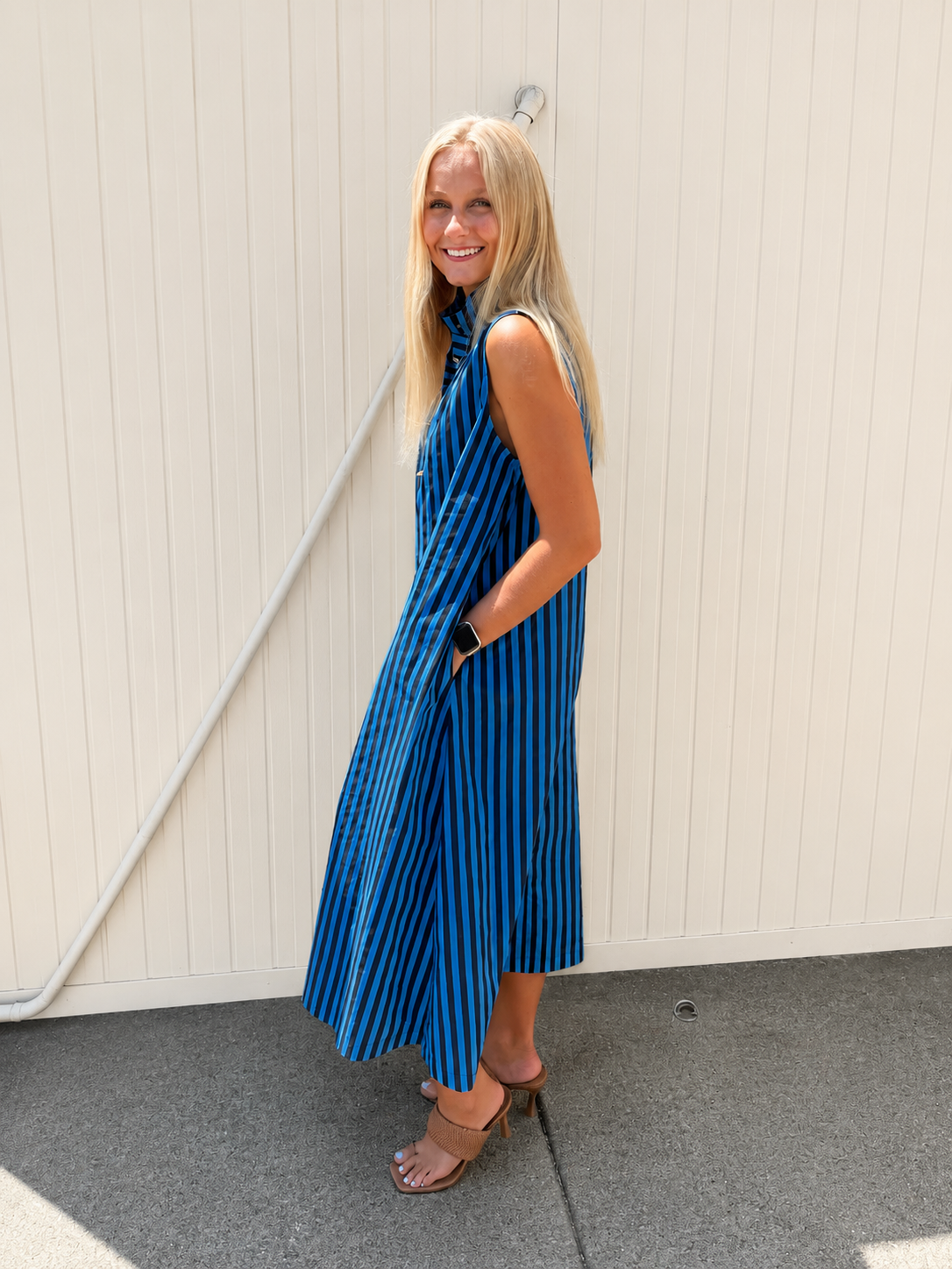 Blue Hour Striped Sleeveless Midi Dress