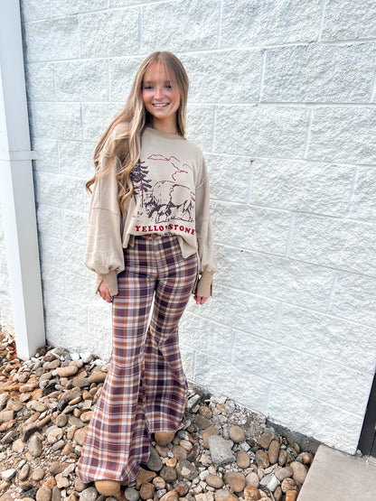 Free People- Just Float On Flares- Dark Chocolate Combo-  PLAID