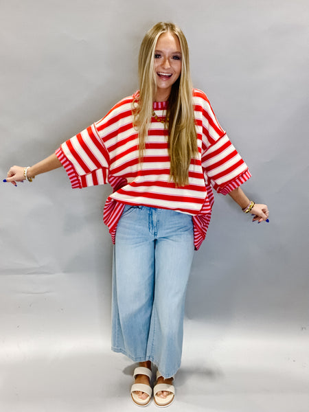 Live Colorfully Striped Textured Top (Pink & Red)