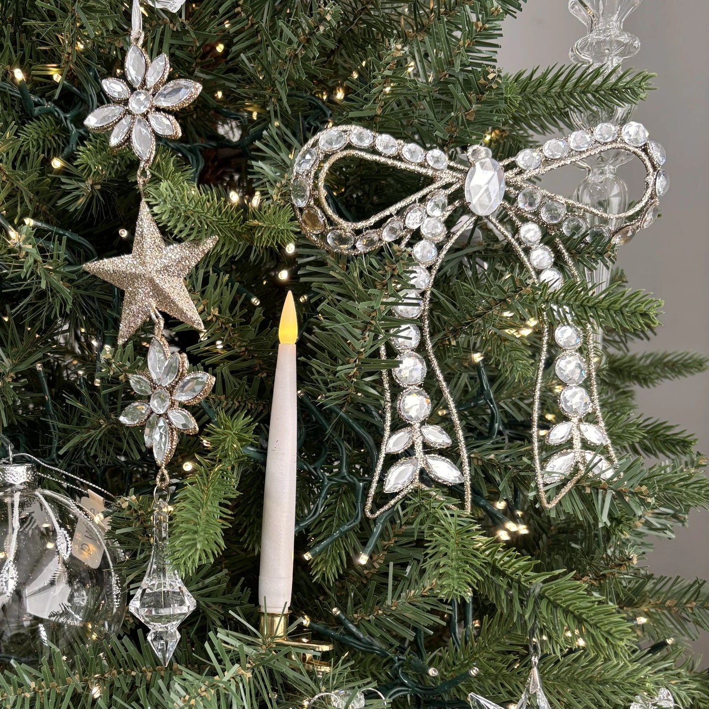 Clear Jeweled Bow Ornament - 7.25"