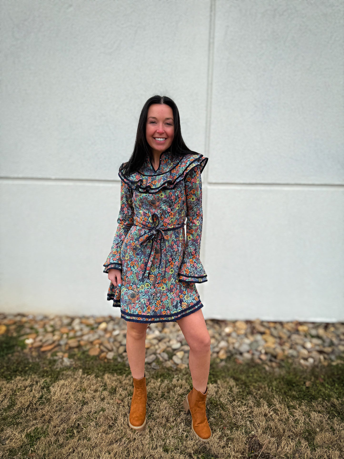 Twilight Floral Ruffle Mini Dress