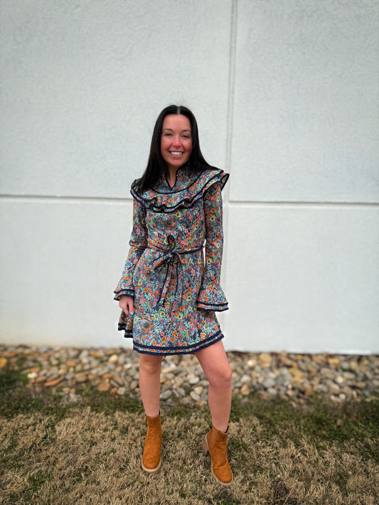 Twilight Floral Ruffle Mini Dress