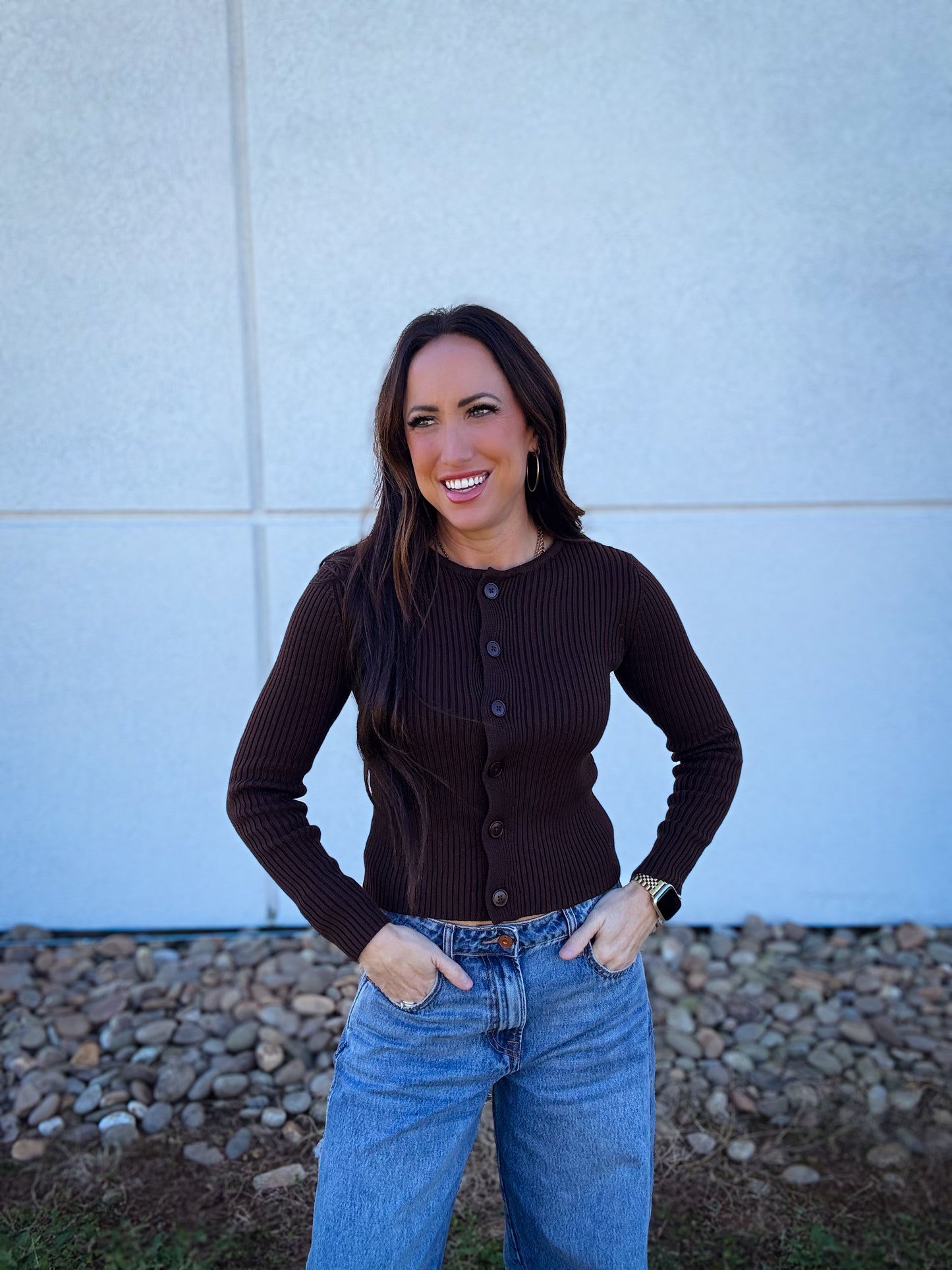 Fur Collared Cardigan Sweater - BROWN