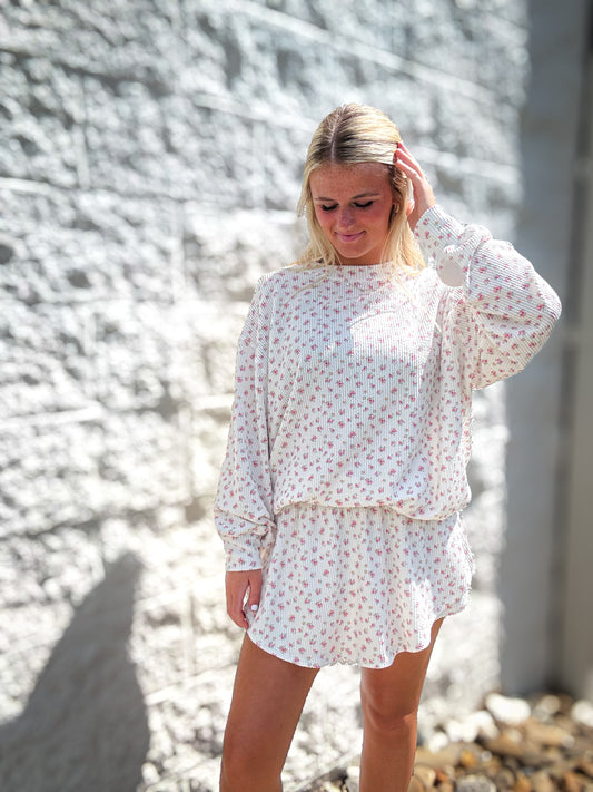 Flirty Floral Ribbed Top & Skort Set